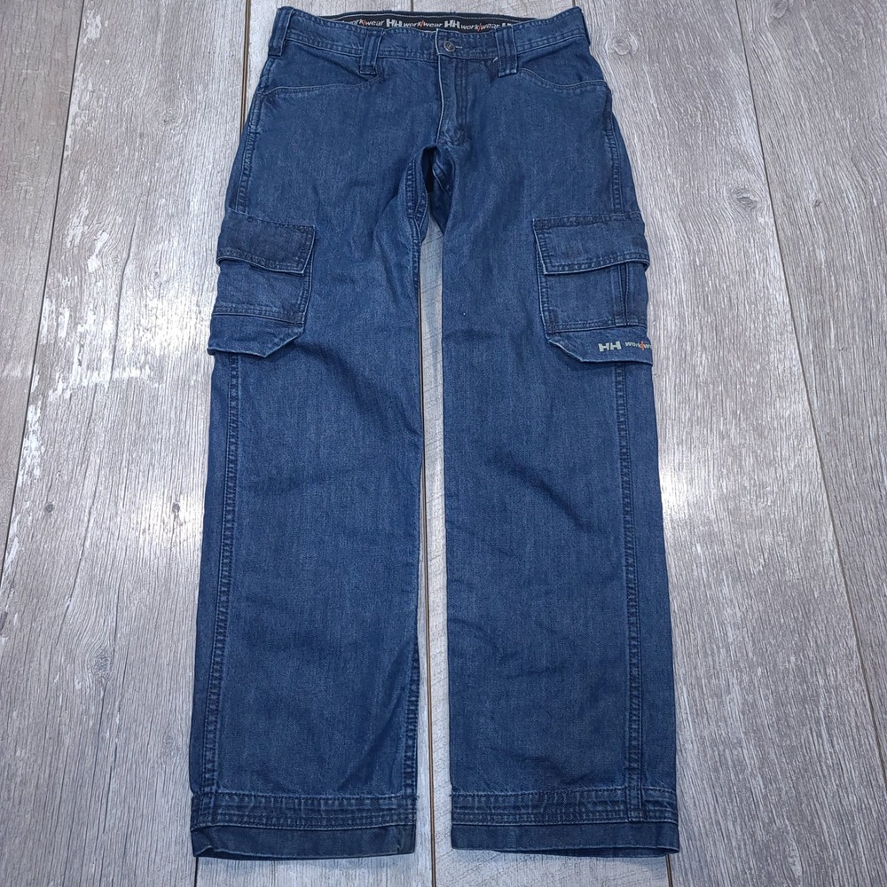 Helly Hansen Cargo Pants Mens 30x30 Blue Denim Workwear Straight Leg Utility